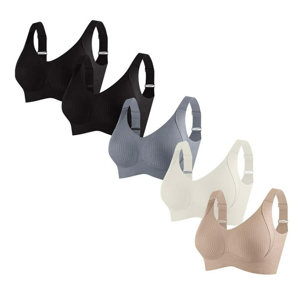 Sujetador de poliéster para mujer, ropa interior de uso diario, de talla grande, sin aros, de color liso, 5 piezas