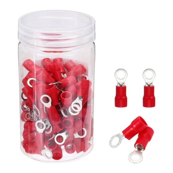 Uxcell 100Pcs Insulated Ring Terminal RV5.5-5 Battery Lugs 12-10AWG Electrical Crimp Terminals Eyelet Wire Connectors for Industrial, Electrical Wiring, Red