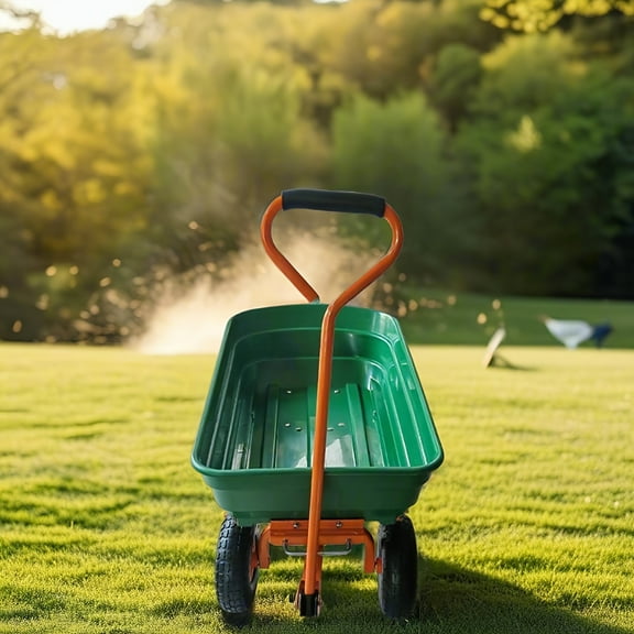 600lb Capacity Heavy Duty Utility Dump Wagon - 4 Cu Ft All-Terrain Garden Cart with Pneumatic Tires for Lawn, Farm & Construction - No Electricity Needed