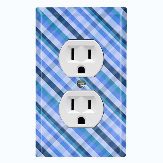 Metal Light Switch Plate Outlet Cover Shades of Blue Plaid Wallpaper WAL033