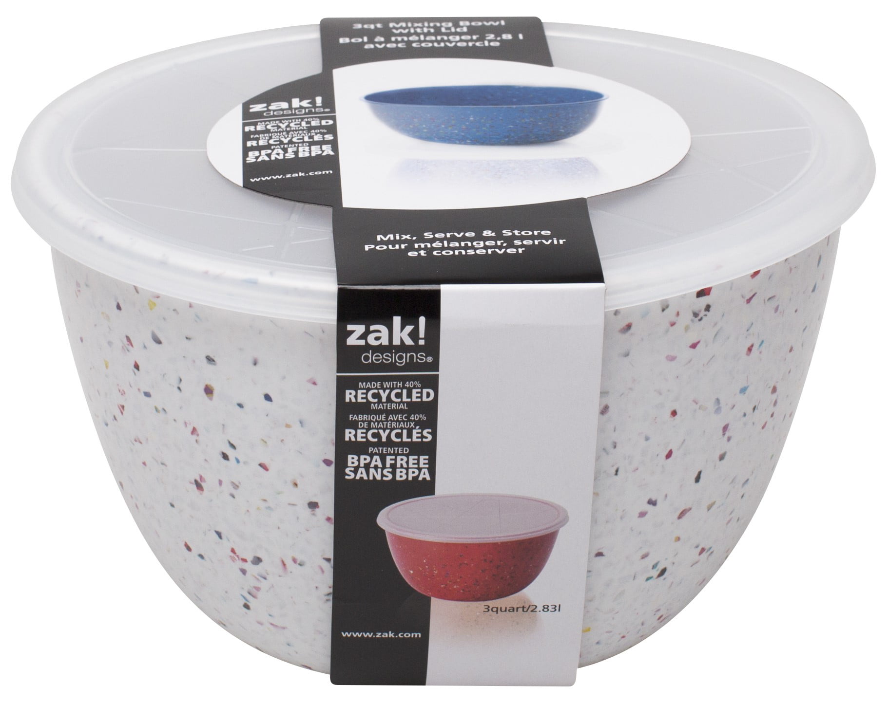 Zak Designs Assorted Red Confetti Recycled Plastic Mixing Bowls (4pc Set)  Kitchen Prep