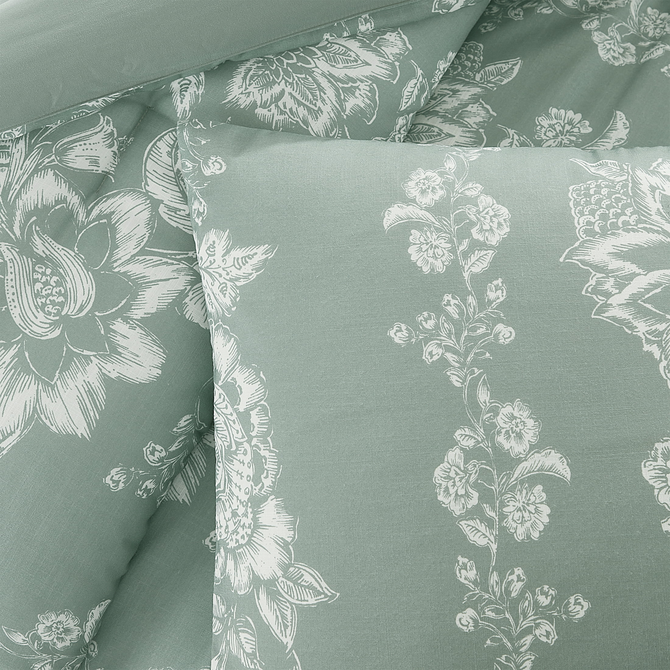 My Texas House Caroline 3-Piece Green Floral Slub Comforter Set, King