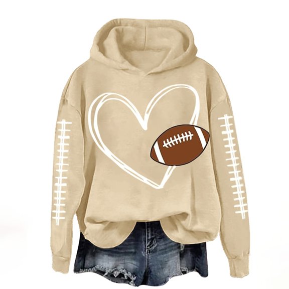 Bovemsi Sweatshirt for Women Heart Football Graphic Hoodies Fall Long Sleeve Pullover Tops Mom Camo Hoodie