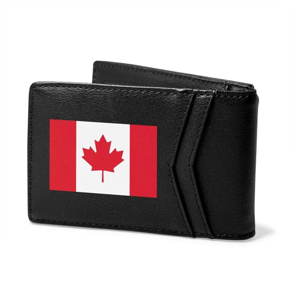 Canada Leaf Flag Black PU Leather Slim RFID Resistant Bi-fold Men Wallet