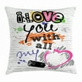 thumbnail image 1 of I Love You Throw Pillow Cushion Cover, I Love You with All My Heart Grunge Sketchy Notebook Style Childish Couples, Decorative Square Accent Pillow Case, 24 X 24 Inches, Multicolor, by Ambesonne, 1 of 2
