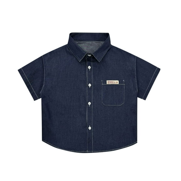 Kids Stylish Short Sleeve Denim Jacket Shirt for Summer Casual Wear, Lightweight Blue Outerwear, Perfect for Daily Activities and Photoshoots Dark Blue 3 Years