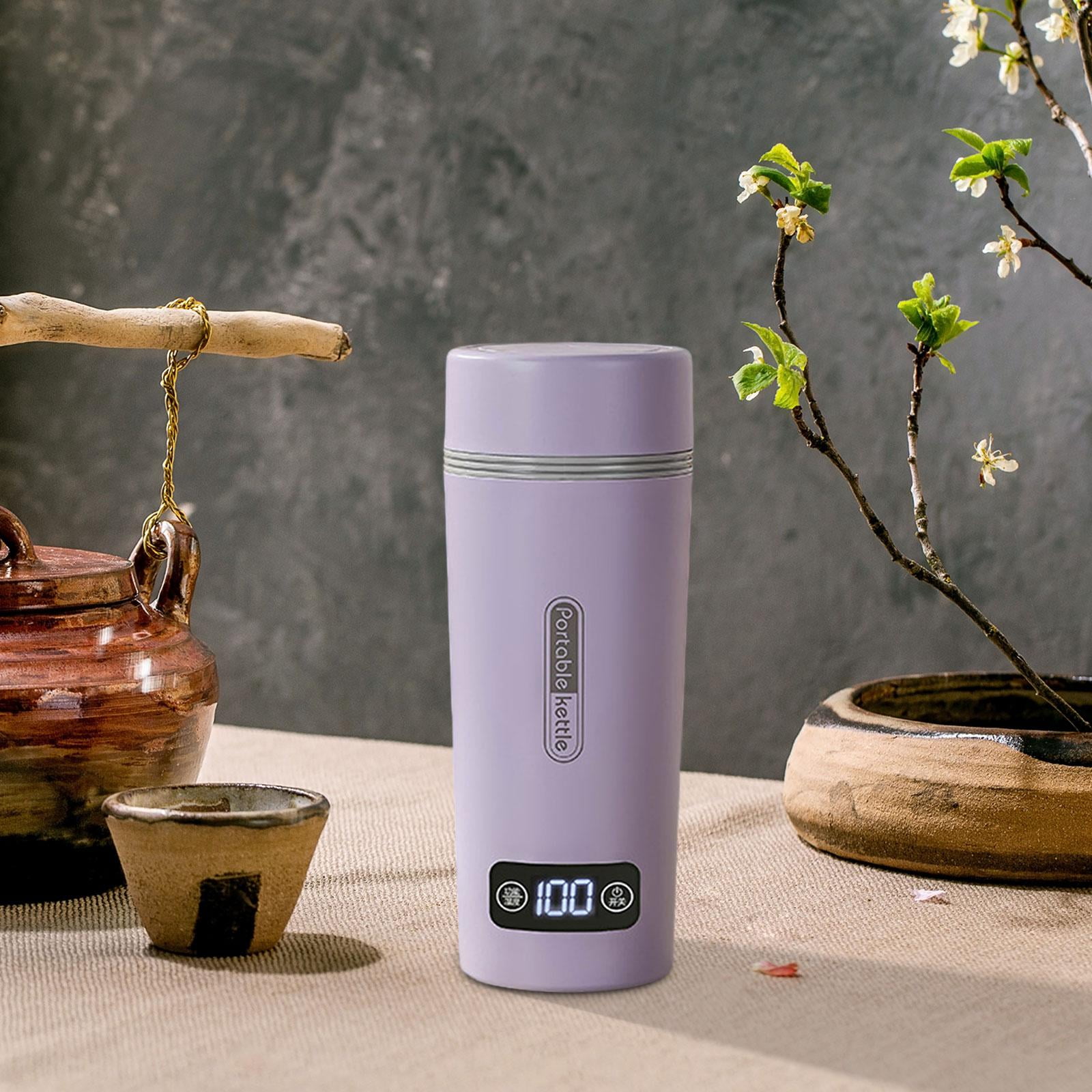 350ml Portable Kettle Electric Tea Kettle Insulated Smart Teapot Coffee Kettle Small Water Boiler for Parties Household Trips violet