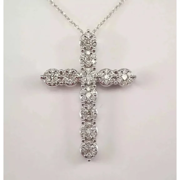 2.00Ct Round Cut Lab Created Diamond Cross Wedding Pendant 14K White Gold Plated