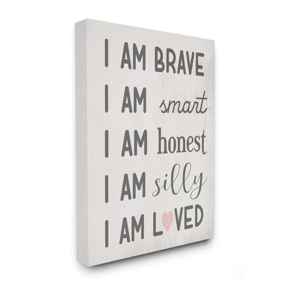 I am Loved Family Kids Word Pink Design Oversized Stretched Canvas Wall Art by Daphne Polselli