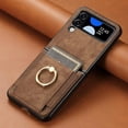 thumbnail image 4 of Compatible with Samsung Galaxy Z Flip 3 5G 2021 Wallet Case and Card Slot Shockproof Protective Case Metal Ring Holder Stand Kickstand Cell Phone Cover for ZFlip3 Z3 Flip3 3Z Women Men Brown, 4 of 9