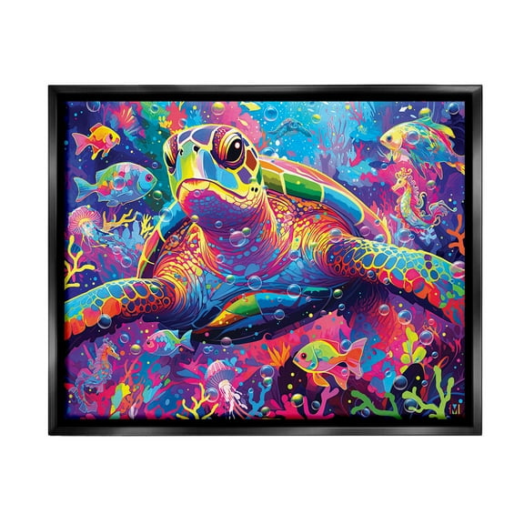 Stupell Industries Modern Underwater Animals Animals & Insects Painting Black Floater Framed Canvas Art Print Wall Art, 21 x 17