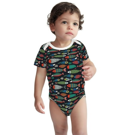 

Sikiie Hand Drawn Colorful Fishes Baby Short Sleeve Bodysuits One-piece 100% Cotton for Infant Baby Boys Girls Unisex-6 Months