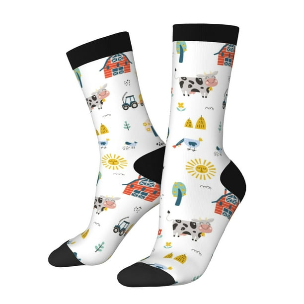 Balery Farm Animals Calcetas Largas con Estampado para Hombre y Mujer – Suaves y Transpirables, Talla Única (US 5-11)