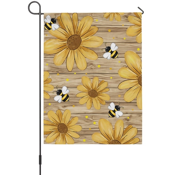 Yellow Floral Garden Flags For Outdoor, Vintage Daisy Farmhouse Bee Rustic Plant Summer Small Double Side Yard Flags Weather Proof Garden Decor for Lawn Outside Holiday 12 x 18 Inches
