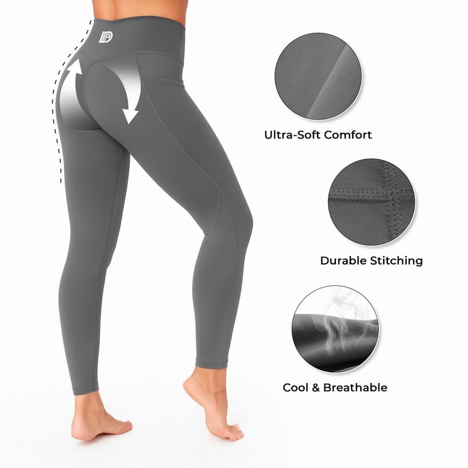 Lux Decor Women's High Waist Leggings with Pockets - Buttery Soft 4-Way Stretch Tummy Control Non-See-Through Squat Proof Yoga Pants for Workout, Gym & Running, Dark Grey - XL (US)