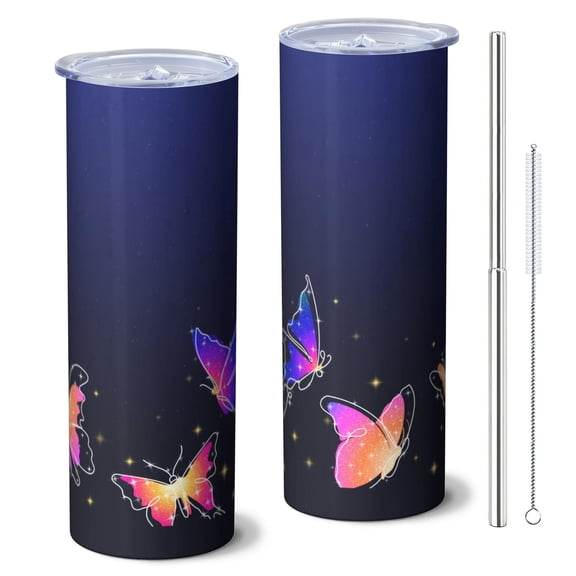 Butterfly 20 Oz Stainless Steel Skinny Tumbler – Vacuum Insulated Slim Travel Cup with Lid & Stainless Steel Straw, 360° Full Wrap Printed Tumbler for Home, Office & Outdoor Use, Spring