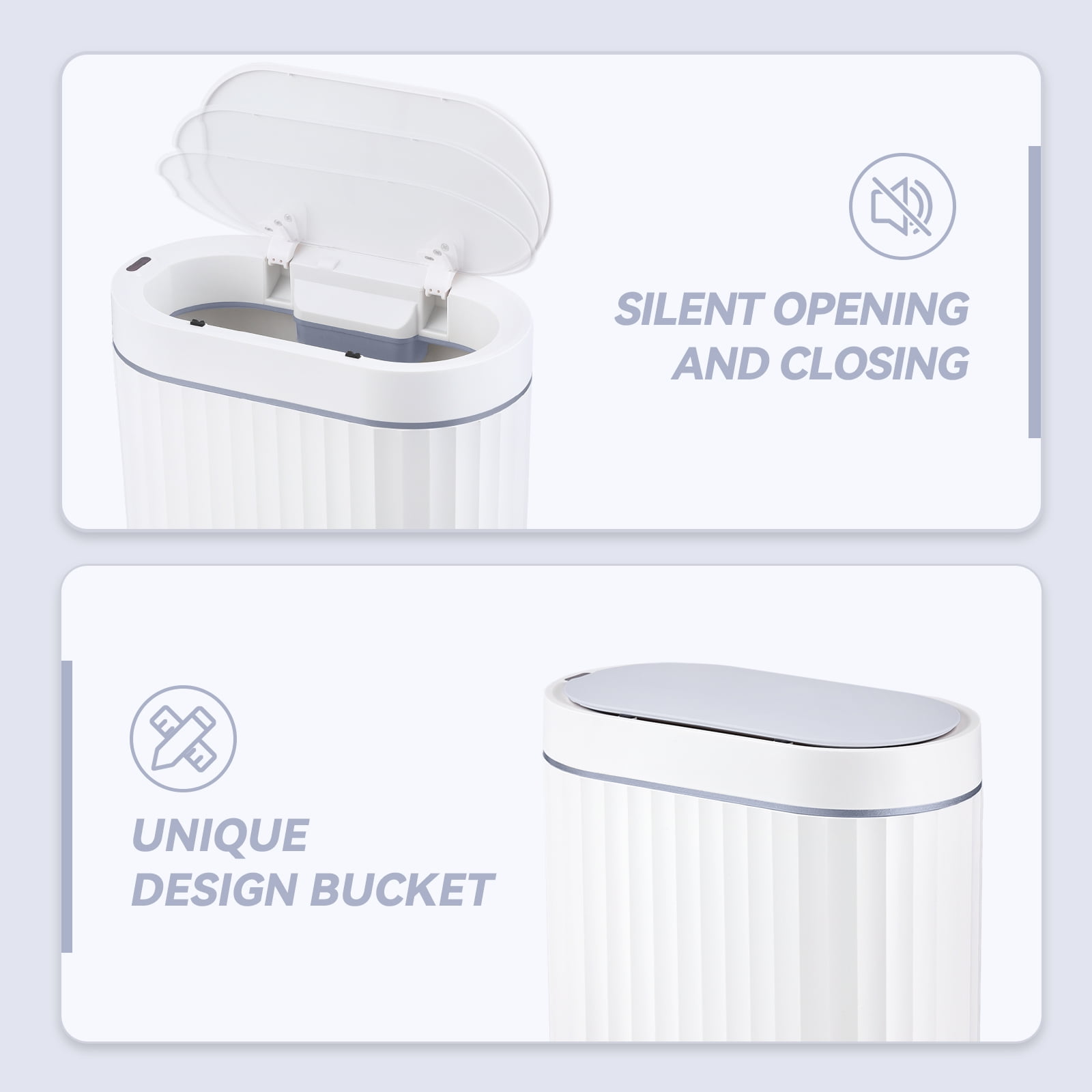 ELPHECO Motion Sensor Smart Trash Can with Lid 2 Gallon Automatic Garbage Can, 10 L Slim Plastic , Commercial Intelligent Trash Bin for Bedroom, Bathroom, Kitchen, Office