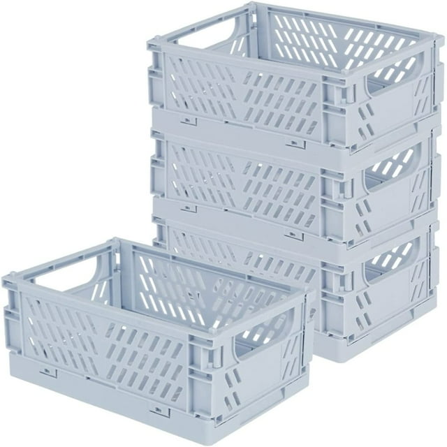 AMERTEER 4-Pack Mini Storage Basket Stackable Plastic Tray Shelf Desktop Storage Organizer Box Cosmetics Storage Basket Cloth Closet Collapsible Storage Bin Container for Office Home