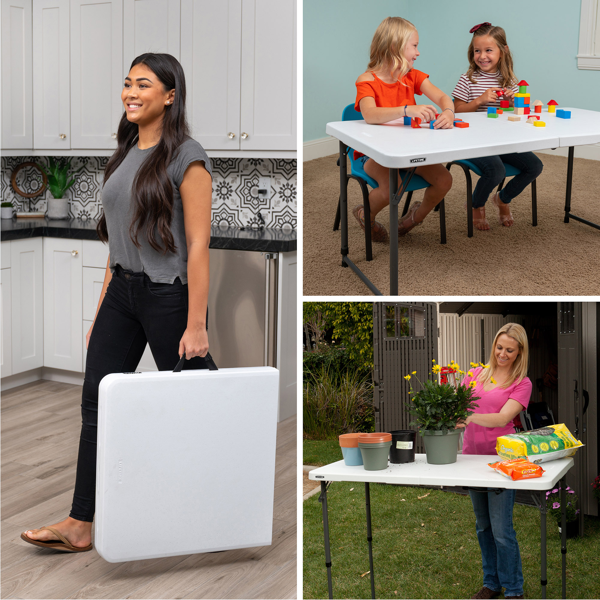 Lifetime 4-Foot Height-Adjustable Fold-In-Half Table, White photo 7