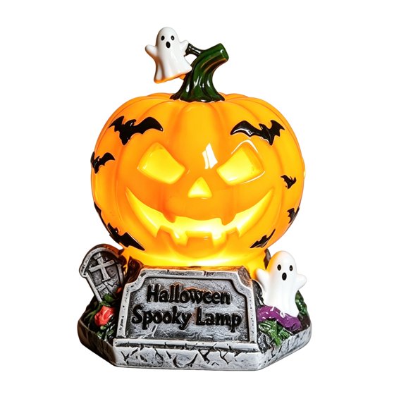 Ghost Pumpkin Night Light, Halloween Resin Table Lamp, Bat Desk Decor, Spooky Warm Glow Ornament (Style D S)