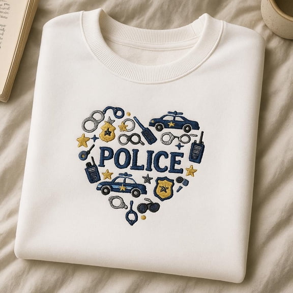 Embroidered Law Enforcement Sweatshirt, Police Officer Heart, Cop Appreciation Gift, Blue Line Support, Police Wife Tee, Dispatcher Hoodie