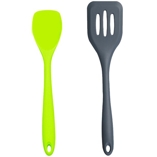 Juego de mini utensilios de cocina de 2 piezas: utensilios de cocina de silicona con pala para ensalada y pala para drenaje