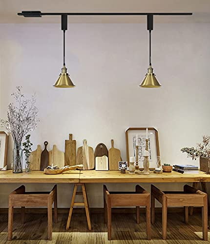 KAYYELAMP Plug in Cable Track Rail with Adjustable Cord Gold Track Lighting Fixture E26 Base H-Type Vintage Design for Kitchen Loft(No Bulb)