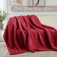 thumbnail image 3 of Exclusivo Mezcla Twin Size Flannel Fleece Blanket, Super Soft Jacquard Bed Blanket, Lightweight Fuzzy Warm for All Seasons, 60x80 Inches, Deep Red, 3 of 8