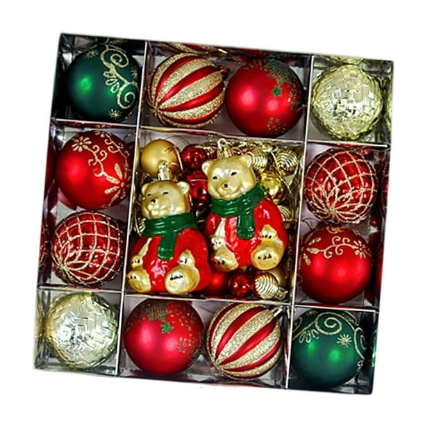 44 bolas navideñas surtidas para fiestas, compromisos, cumpleaños y festivales. Oso dorado rojo y verde