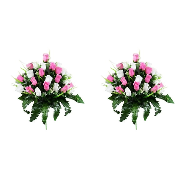 Sympathy Artificial Cemetery Flowers Bouquet, Garden Mums and Roses Grave Decorations, 11.81x18.9 Inch Outdoor Memorial Flowers with Non-Bleed Colors 2PCS