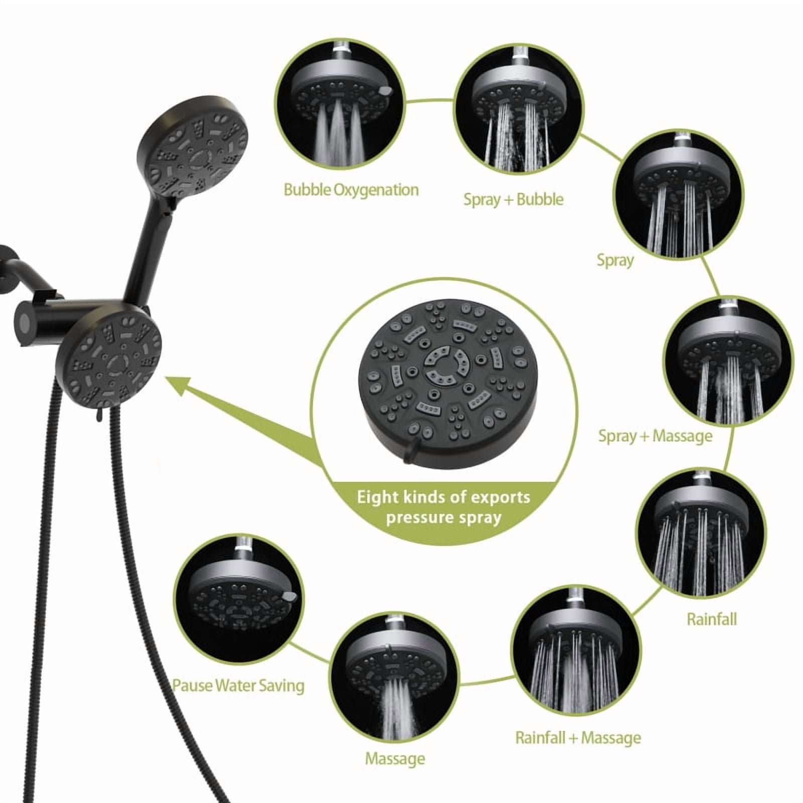 Multi Function Dual Shower Head - Shower System with 4.7" Rain Showerhead, 8-Function Hand Shower, Brushed Nickel On-Site   RR