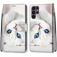 thumbnail image 1 of SaniMore for Samsung Galaxy S22 Ulltra 6.8" 2022 PU Leather Case with Card Slots Detchable Lanyard Color Painting Luxury Pattern Flip Kickstand Shcokproof Wallet Case For Galaxy S22 Ultra, White Cat, 1 of 8