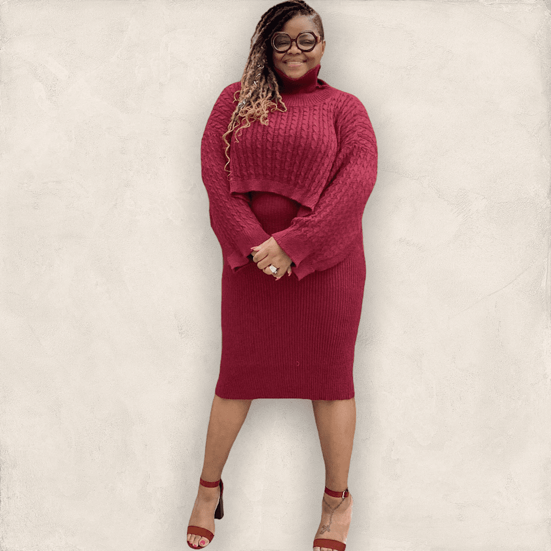maroon knit dress