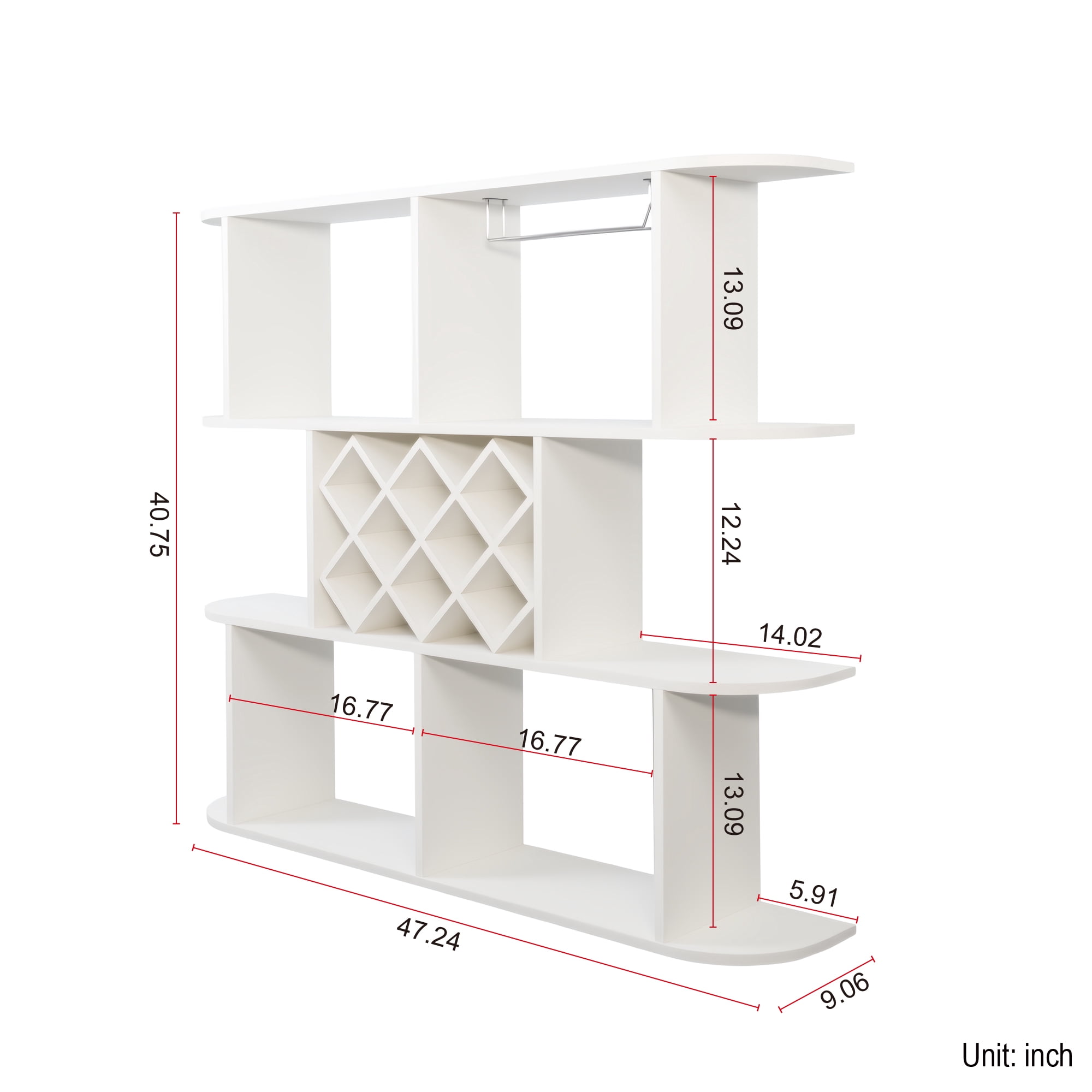 Wall Mounted Wine Rack with 3 Tiers, Rustic Bottle and Glass Storage Shelf for Home Bar, White Finish, Large Capacity with Integrated Glass Holder