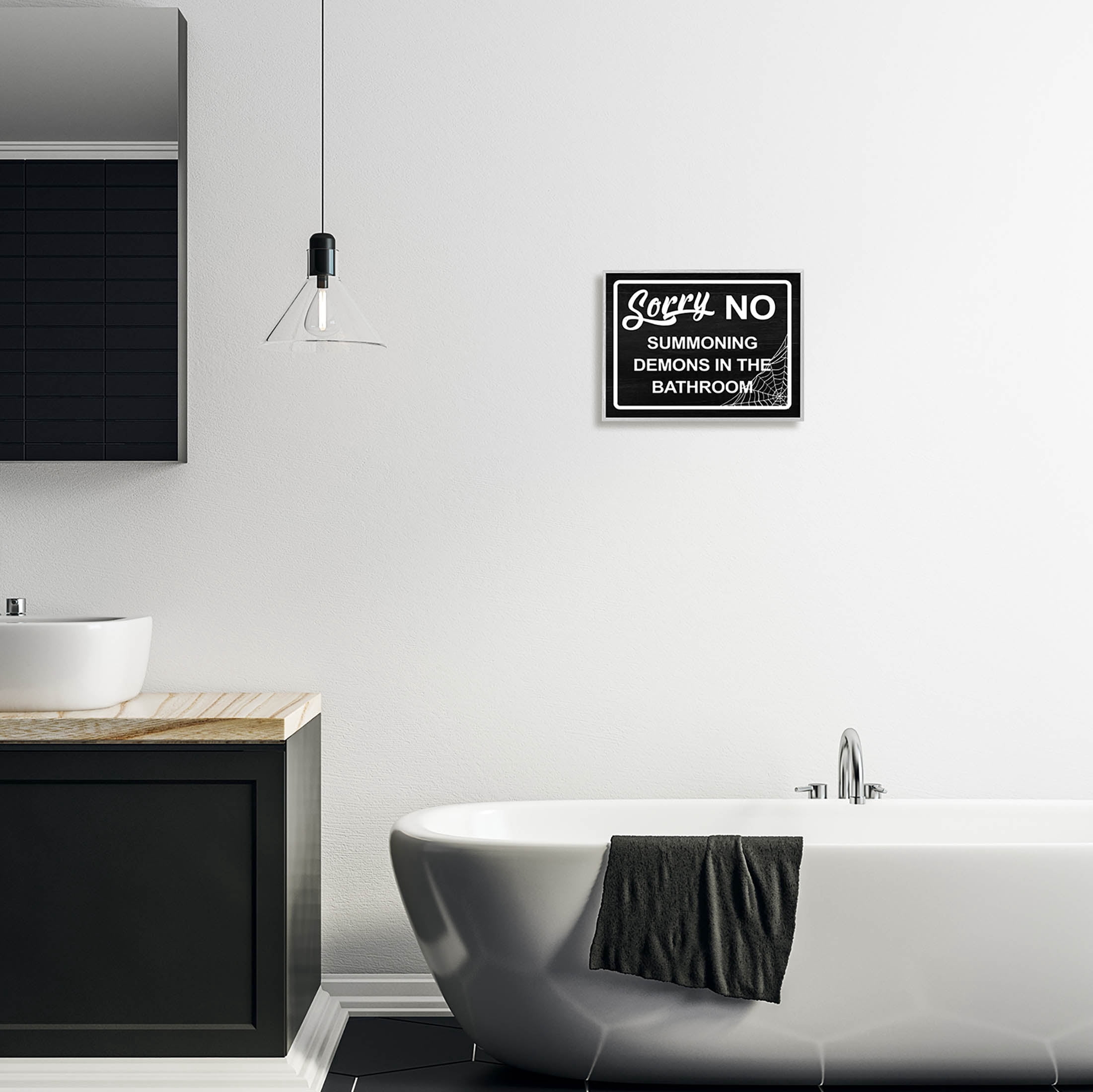 Stupell Industries No Summoning Demons Phrase Graphic Art Gray Framed Art Print Wall Art, Design by Lil' Rue