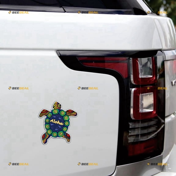 Sea Turtle Hawaii Aloha Colorful Green Swirl Car Magnet Magnetic Sticker Decal - 2 Pack Reflective 4" - for Truck Door Fridge Reusable Waterproof