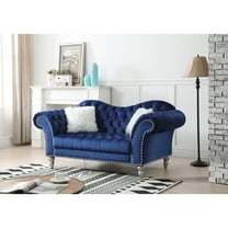 Maykoosh Rustic Ranch Oversized Loveseat in Blue - 75" x 37" x 37" - Deep Tufted Velvet Fabric with Nailheads for Generous Seating Comfort