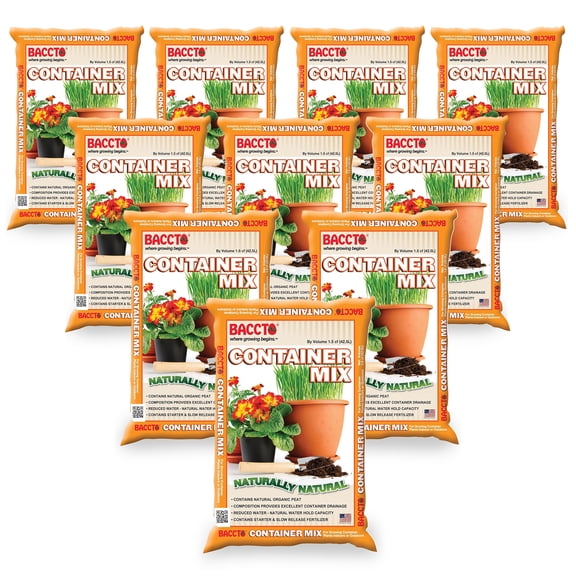 Michigan Peat Company BACCTO Container Planting Mix with Starter, 1.5 Cubic Feet, 10 Pack