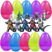 10 Glittered Toy Filled Easter Eggs With Godzilla Figure Surprise - Save Time With Our Jumbo Pre Filled Eggs - Bright Colors and Realistic Designs - Perfect For Egg Hunts, Goodie Bags and Party Favors