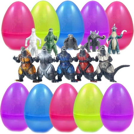 10 Glittered Toy Filled Easter Eggs With Godzilla Figure Surprise - Save Time With Our Jumbo Pre Filled Eggs - Bright Colors and Realistic Designs - Perfect For Egg Hunts, Goodie Bags and Party Favors