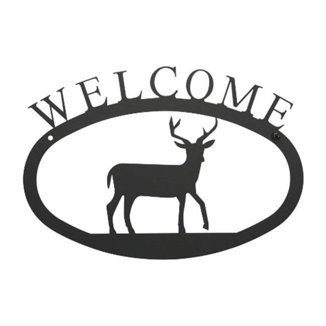 Village Wrought Iron WEL-3-S Deer Welcome Sign Small - Black