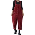 thumbnail image 1 of TrendOFT Combinaisons d'Été pour Femmes Tendance 2025 Décontracté Vintage Ample Jambe Grand en Velours Côtelé avec Ceinture Combinaisons Rouges TTG, 1 of 5