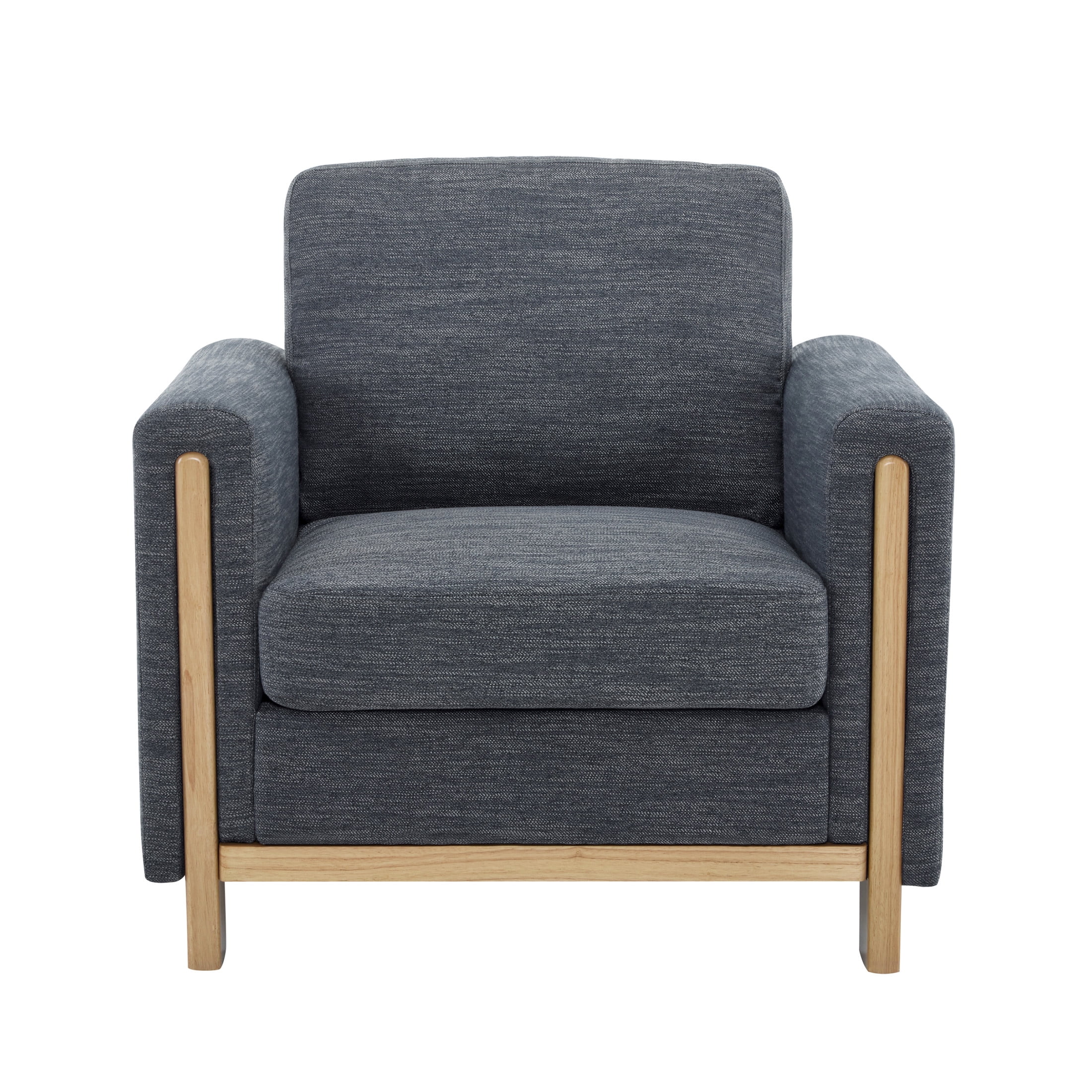 Ernest Mid-Century Modern Fabric Accent Armchair, Upholstered Club Chair with Solid Wood Frame, Charcoal+Natural, Set of 2