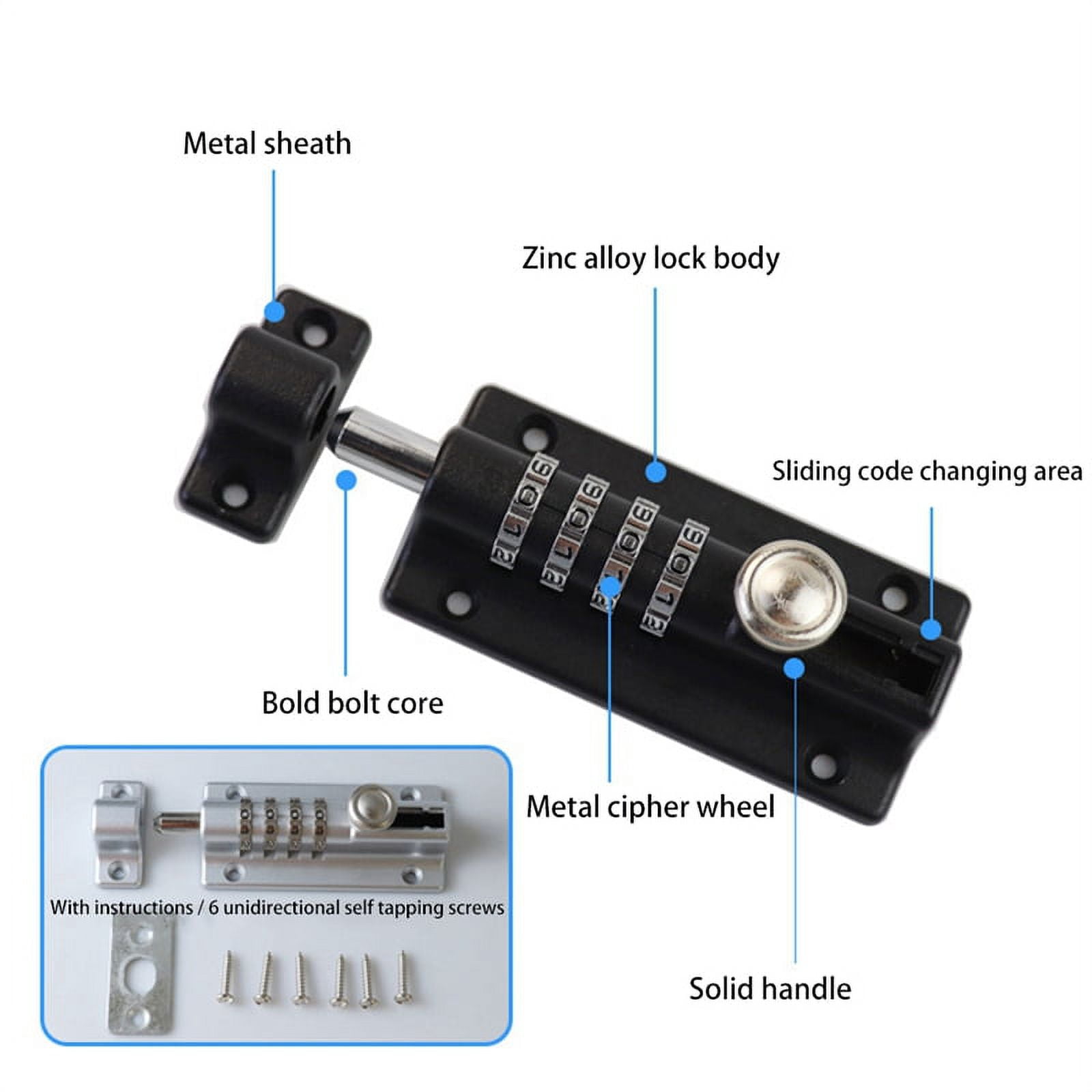 2X Password Lock Black Bolt Metal Door Latch Anti-Theft Combination Digit Padlock Outdoor Gate Hardware