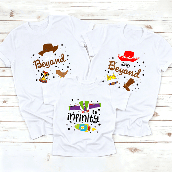 Family Matching Adventure Toy Themed Family Cotton Short Sleeve T-Shirts Summer Trip Clothes (White)