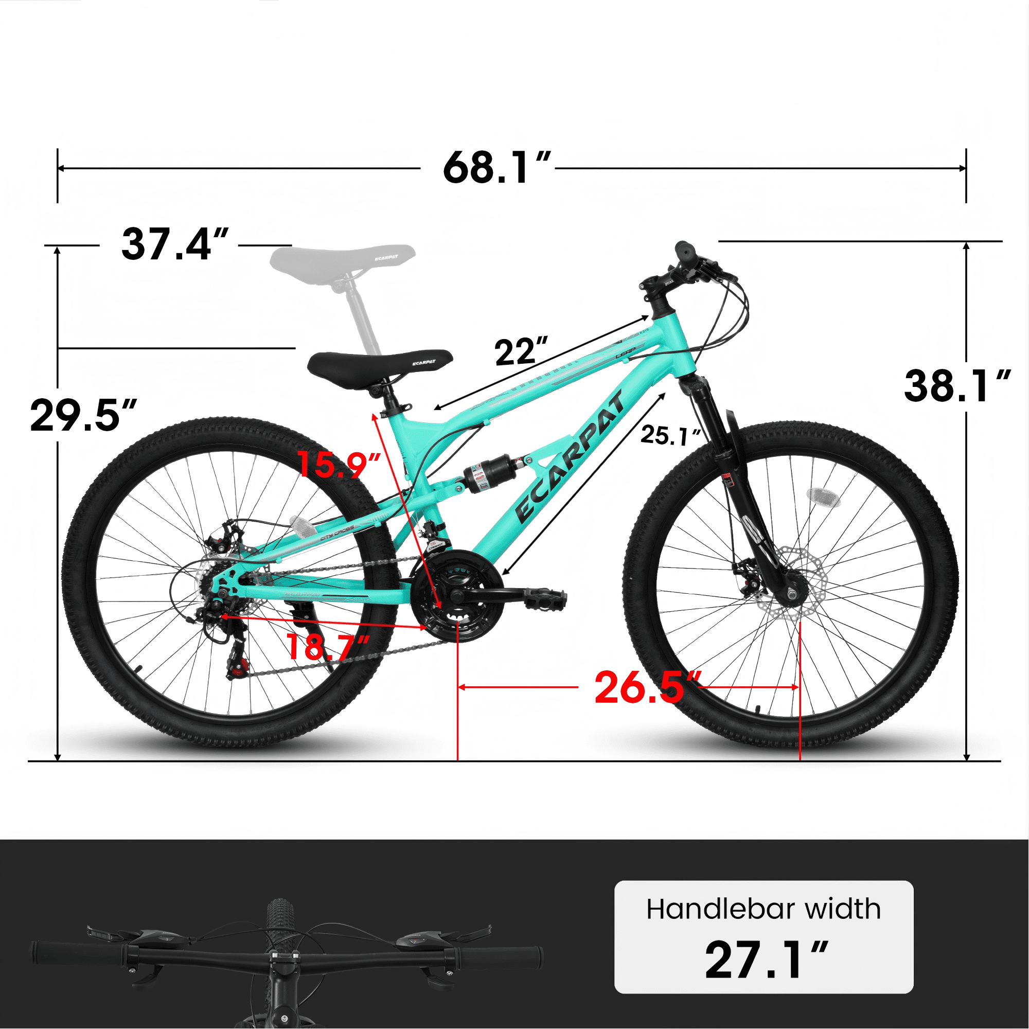 FUPOJH 26" Adult Mountain Bike,21-Speed,Dual Disc Brakes,Full Suspension,All-Terrain,Blue