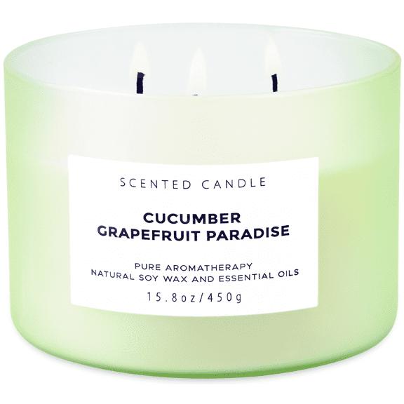 Cucumber Grapefruit Paradise 3-Wick Soy Candle – Fresh Citrus Aromatherapy Candle in Gift Box | 15.8 oz Clean Burning Scented Candle with Reusable Jar