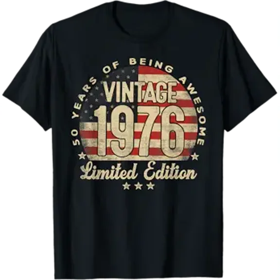 Vintage 1976 Edition USA Flag 50-Year-Old Age 50 T-Shirt