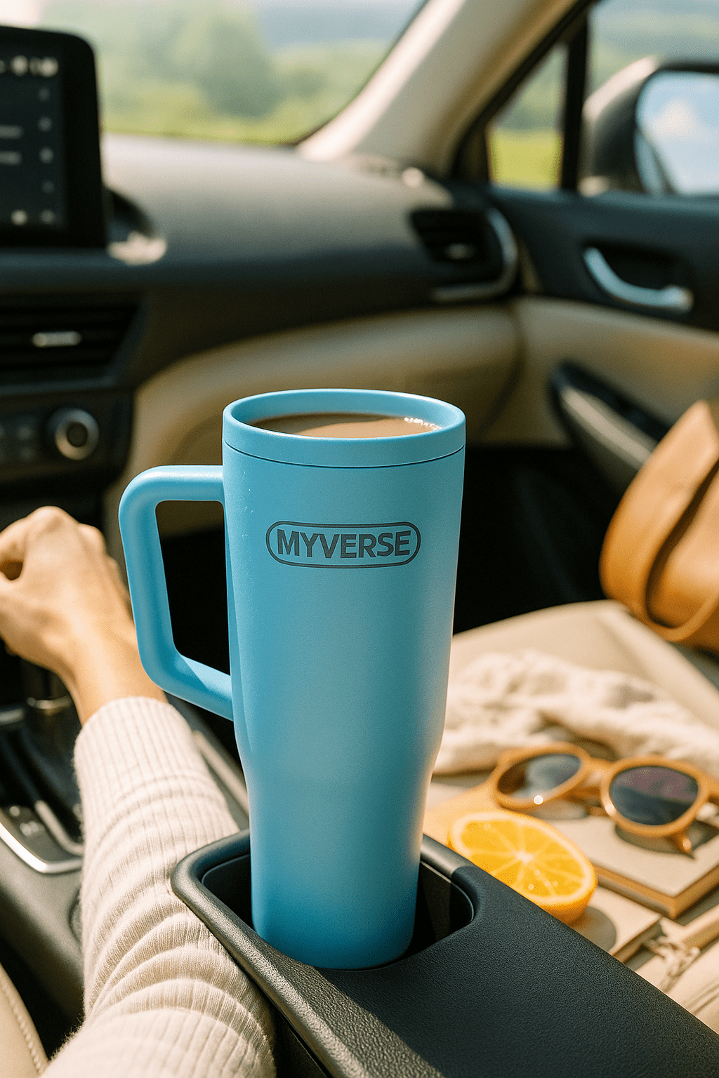 Myverse 40 oz Tumbler with Handle and Straw Lid, 100% Leakproof Stainless Steel Vacuum Insulated Cup Travel Coffee Mug Water Bottle, Car Cup Holder, Rubber Base, Gifts for Women Men
