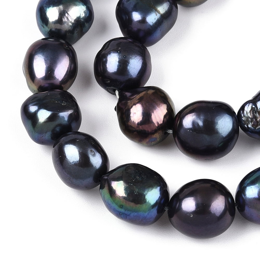 Natural Cultured Freshwater Pearl Beads Strands Baroque Pearls Keshi Pearl Beads Two Sides Polished Dyed Prussian Blue 9~12.5x8.5~12.5x8.5~10.5mm Hole: 0.7mm about 35~37pcs/strand 1Strand